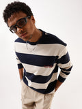 Hubberholme Striped Round Neck Pure Cotton Oversized T-shirt
