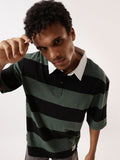 Hubberholme Striped Polo Collar Pure Cotton Oversized T-shirt