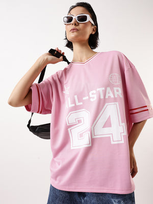 Hubberholme Typography Printed V-Neck Oversized T-shirt