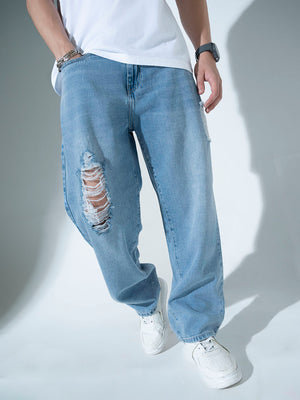 Hubberholme Men Slash Knee Pure Cotton Relaxed Fit Jeans