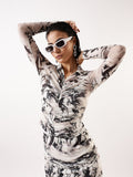 Hubberholme Women Abstract Printed Net Ruched Top