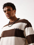 Hubberholme Men Striped Round Neck Pure Cotton Oversized T-shirt