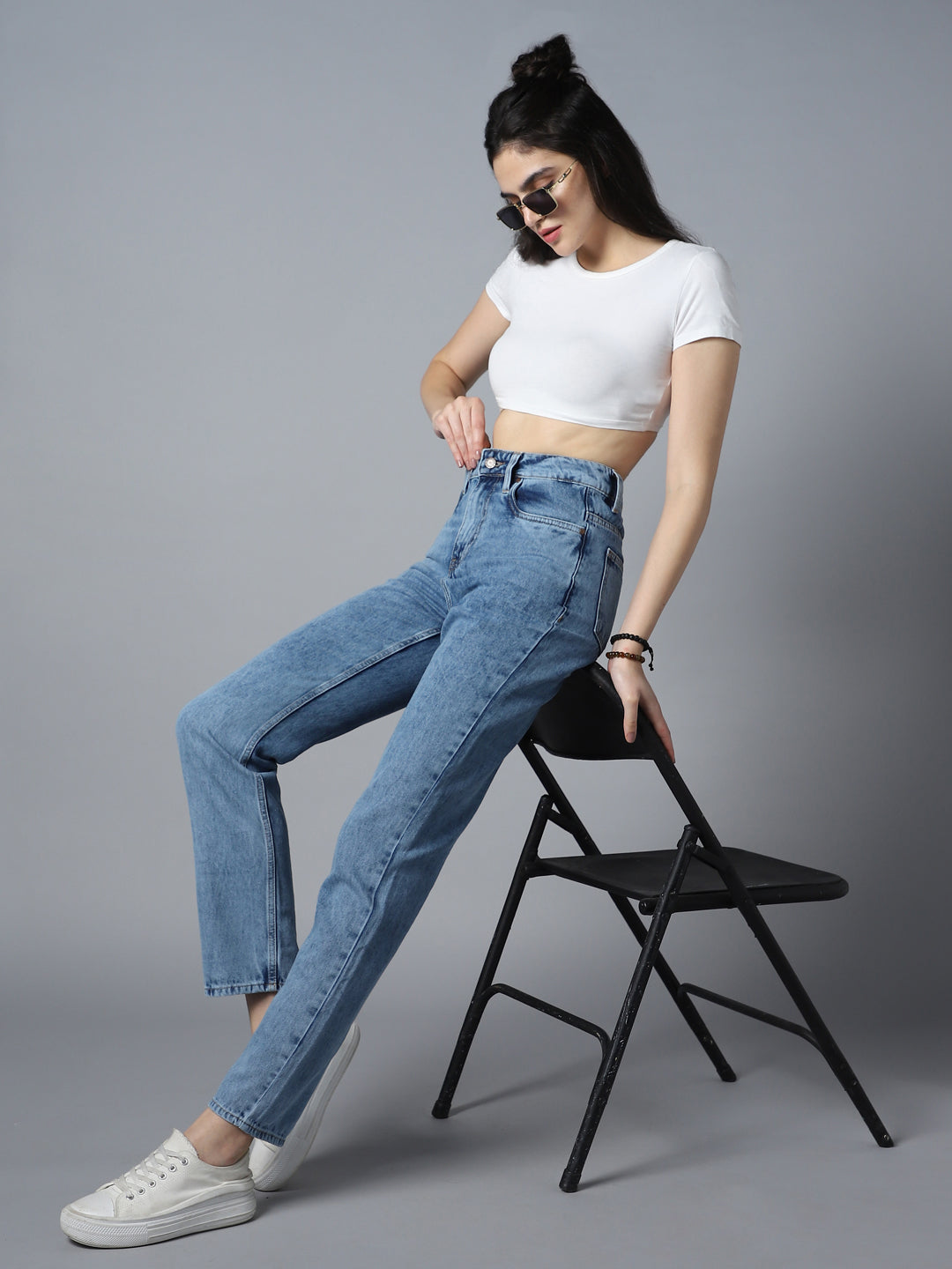 Women Straight Fit High-Rise Clean Look Light Fade Cotton Jeans