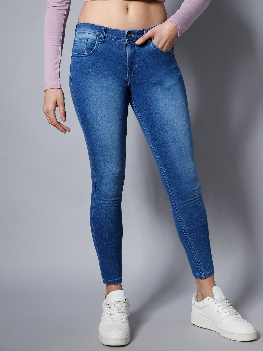 Women Blue Slim Fit Mid-Rise Clean Look Stretchable Jeans