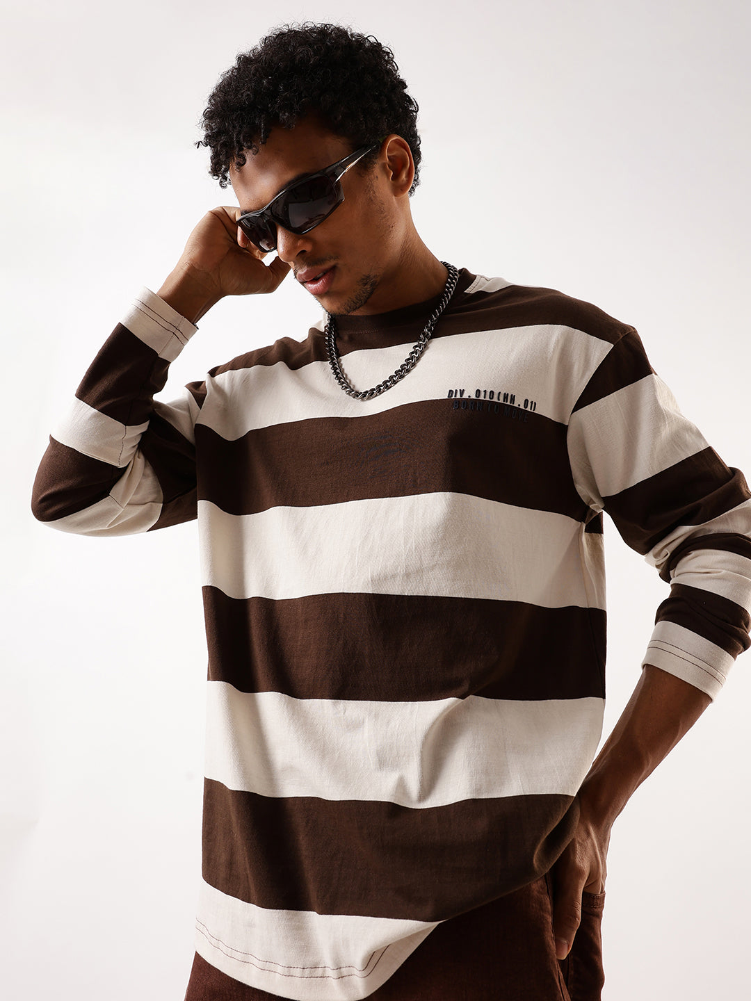 Hubberholme Men Striped Round Neck Pure Cotton Oversized T-shirt