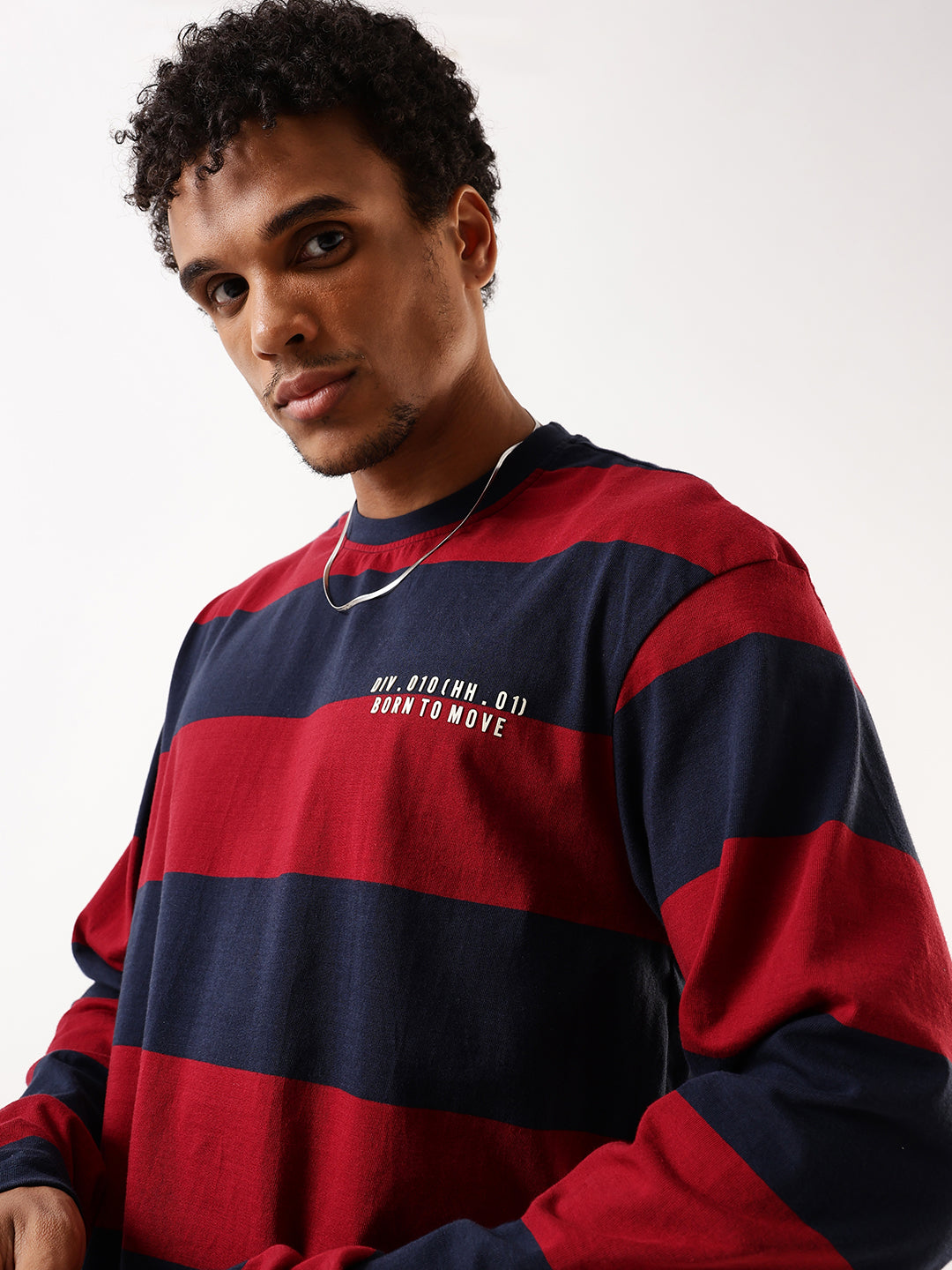 Hubberholme Men Striped Round Neck Pure Cotton Oversized T-shirt