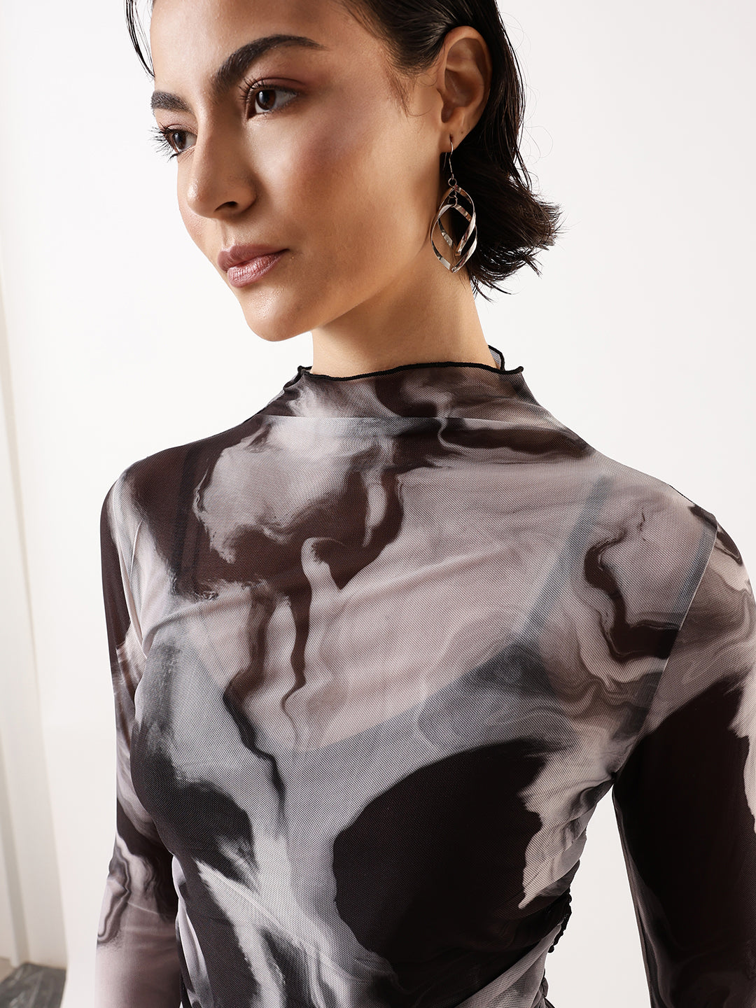 Hubberholme Women Abstract Printed Net Fitted Top