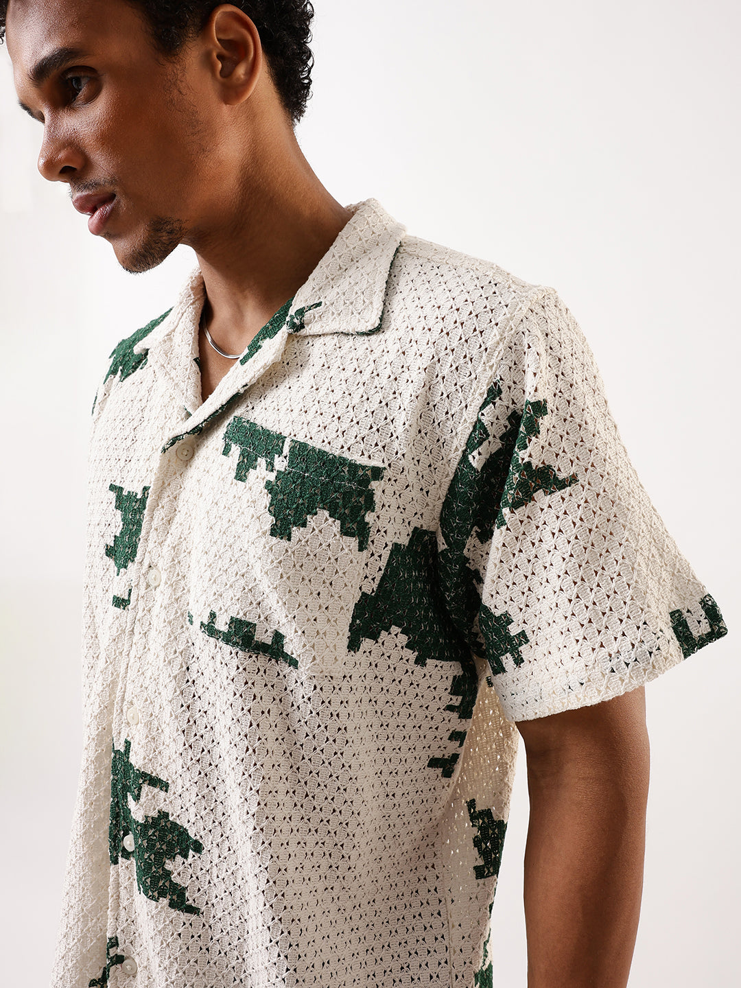 Hubberholme Crochet Abstract Print Casual Shirt
