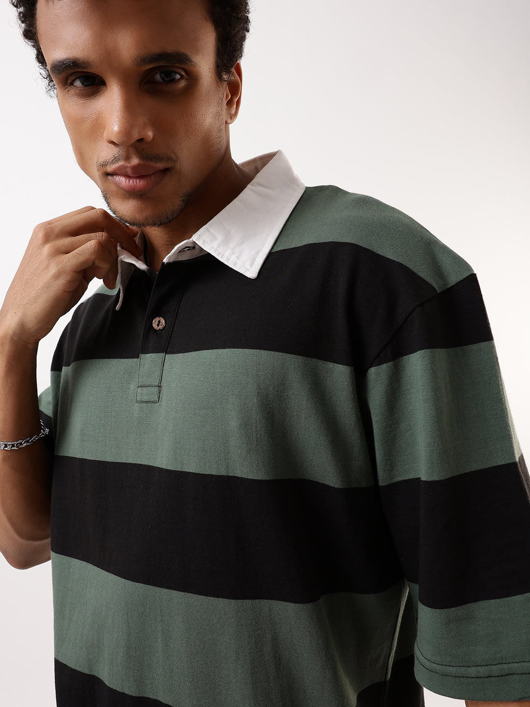 Hubberholme Striped Polo Collar Pure Cotton Oversized T-shirt