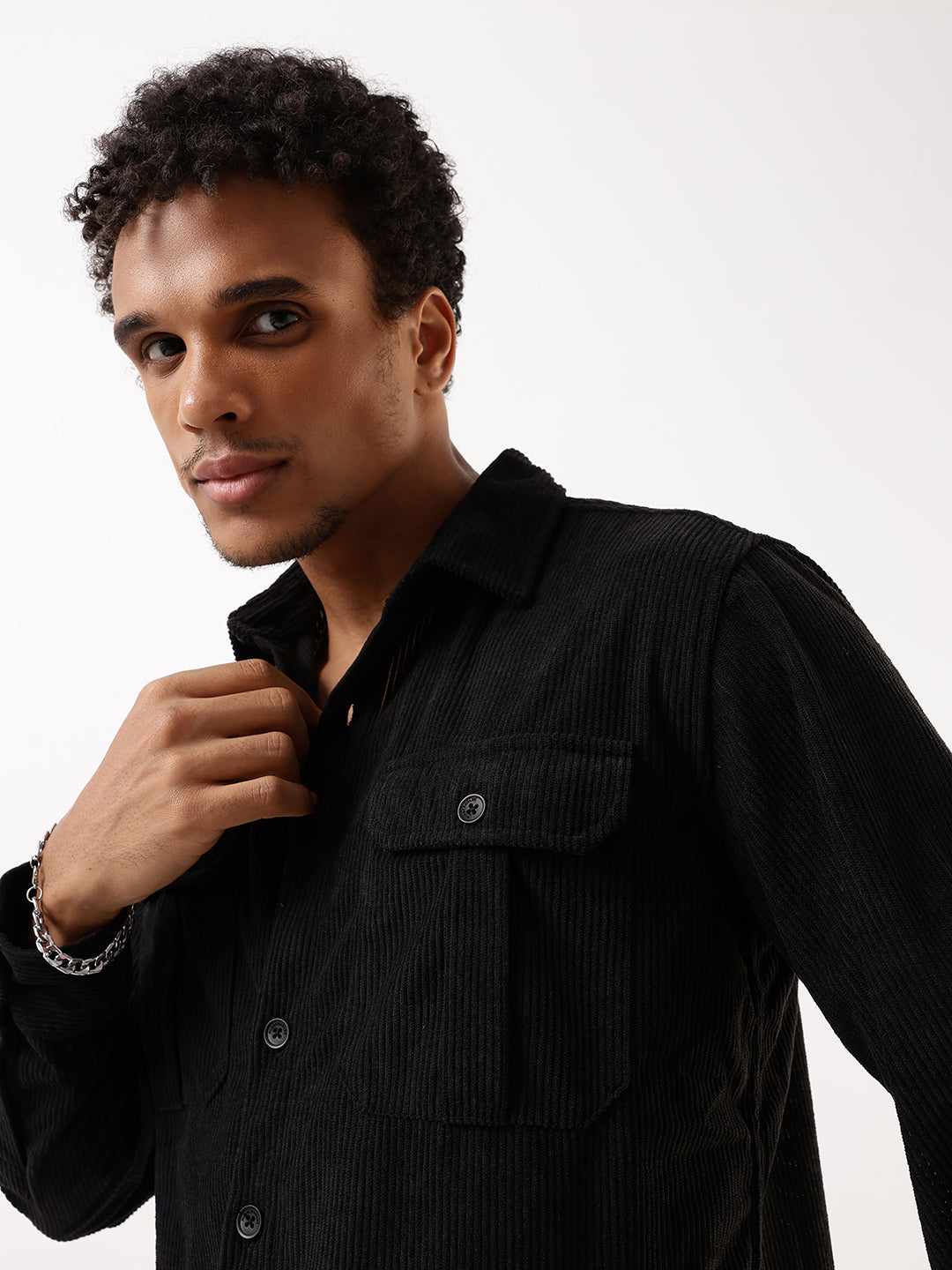 Hubberholme Ribbed Corduroy Spread Collar Casual Shirt
