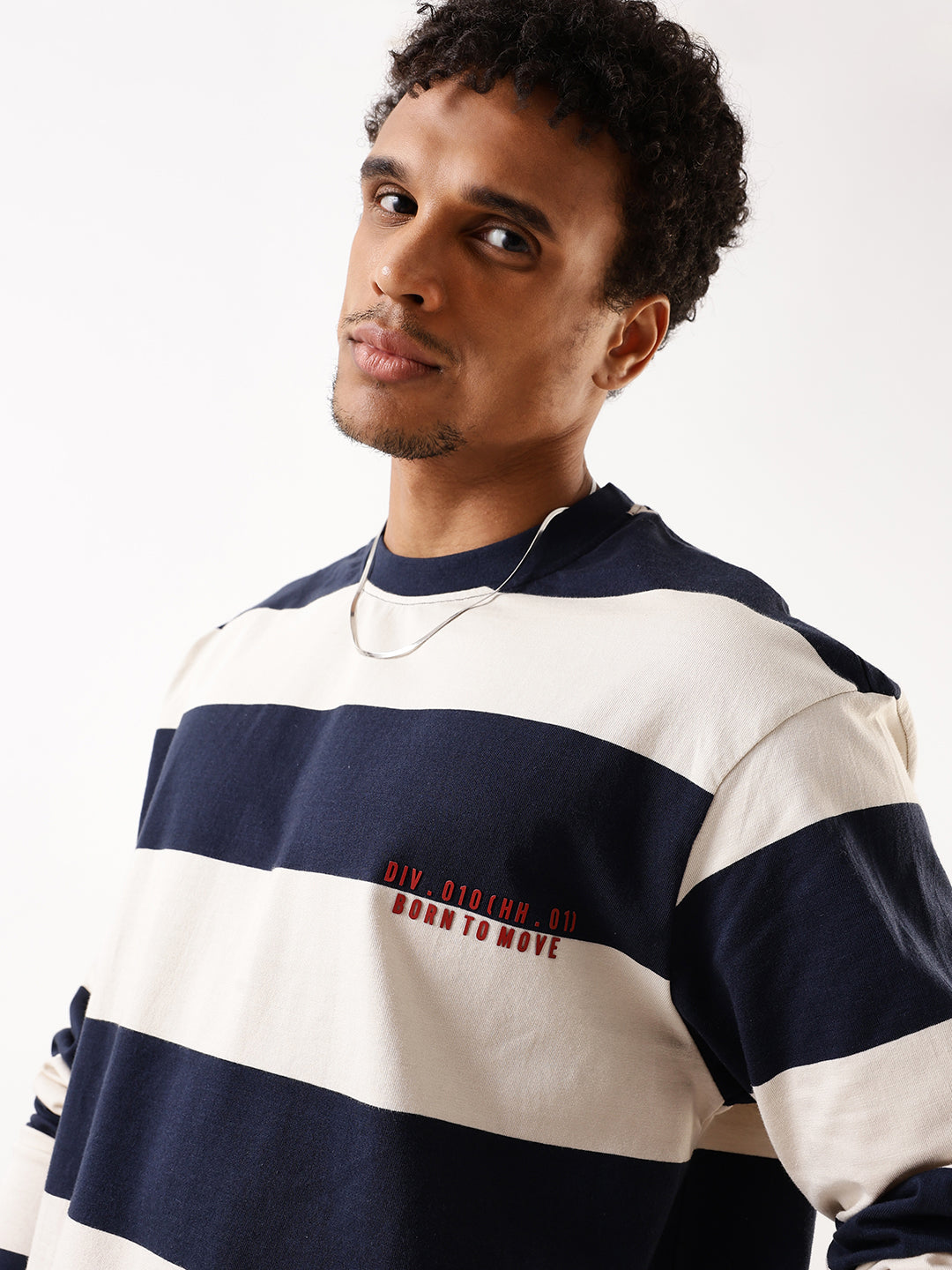 Hubberholme Striped Round Neck Pure Cotton Oversized T-shirt