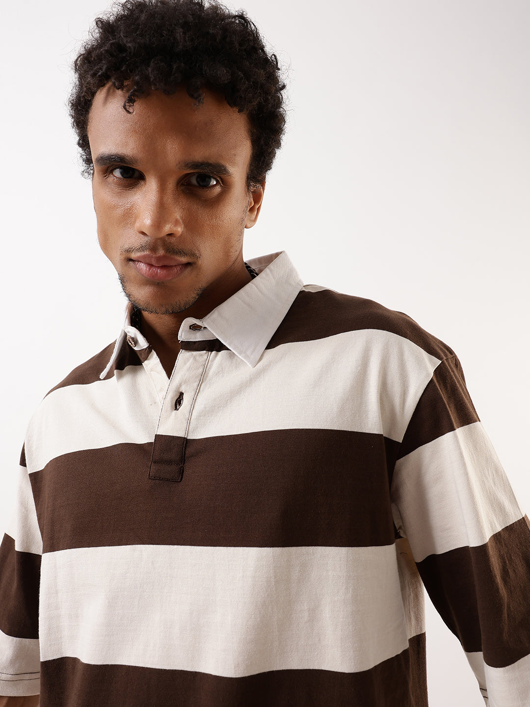 Hubberholme Men Striped Polo Collar Pure Cotton Oversized T-shirt