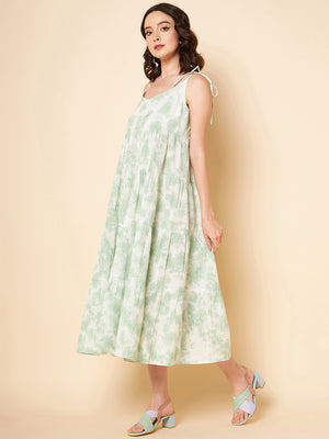 Printed Tiered Pure Cotton A-Line Midi Dress