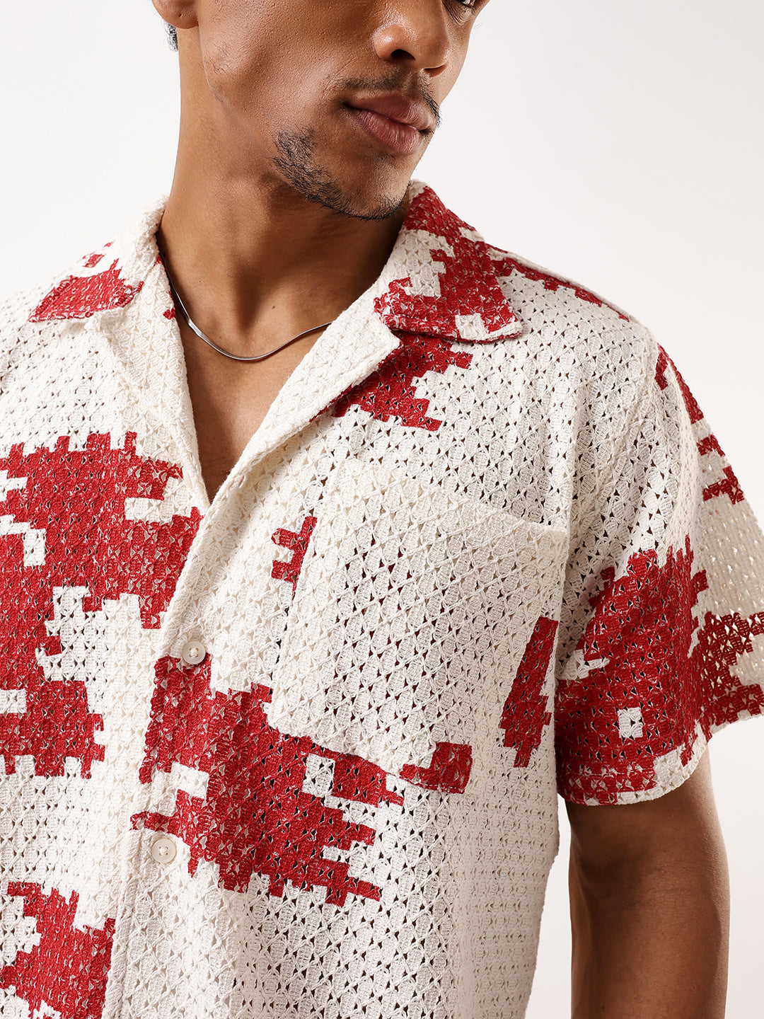 Hubberholme Crochet Abstract Print Casual Shirt