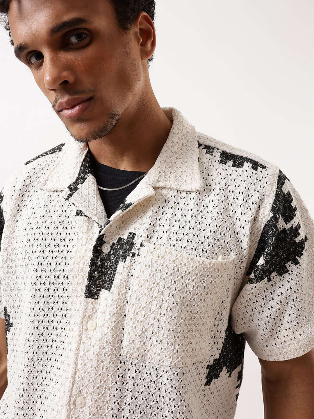 Hubberholme Crochet Oversized Textured Casual Shirt