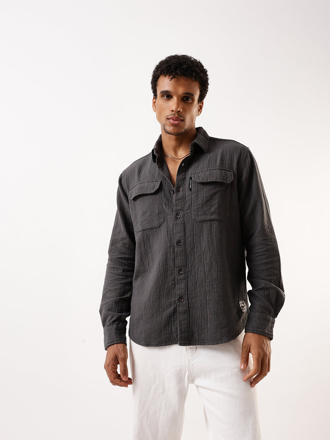 Hubberholme Textured Spread Collar Casual Shirt