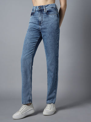 Women Straight Fit High-Rise Clean Look Light Fade Cotton Jeans