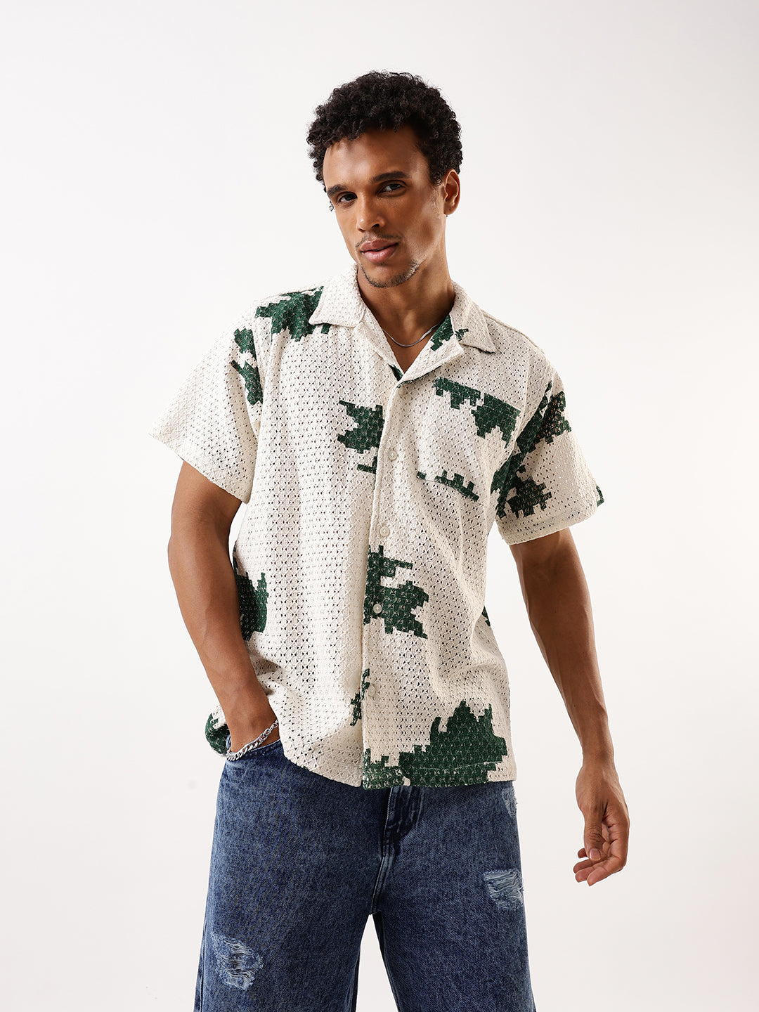 Hubberholme Crochet Abstract Print Casual Shirt