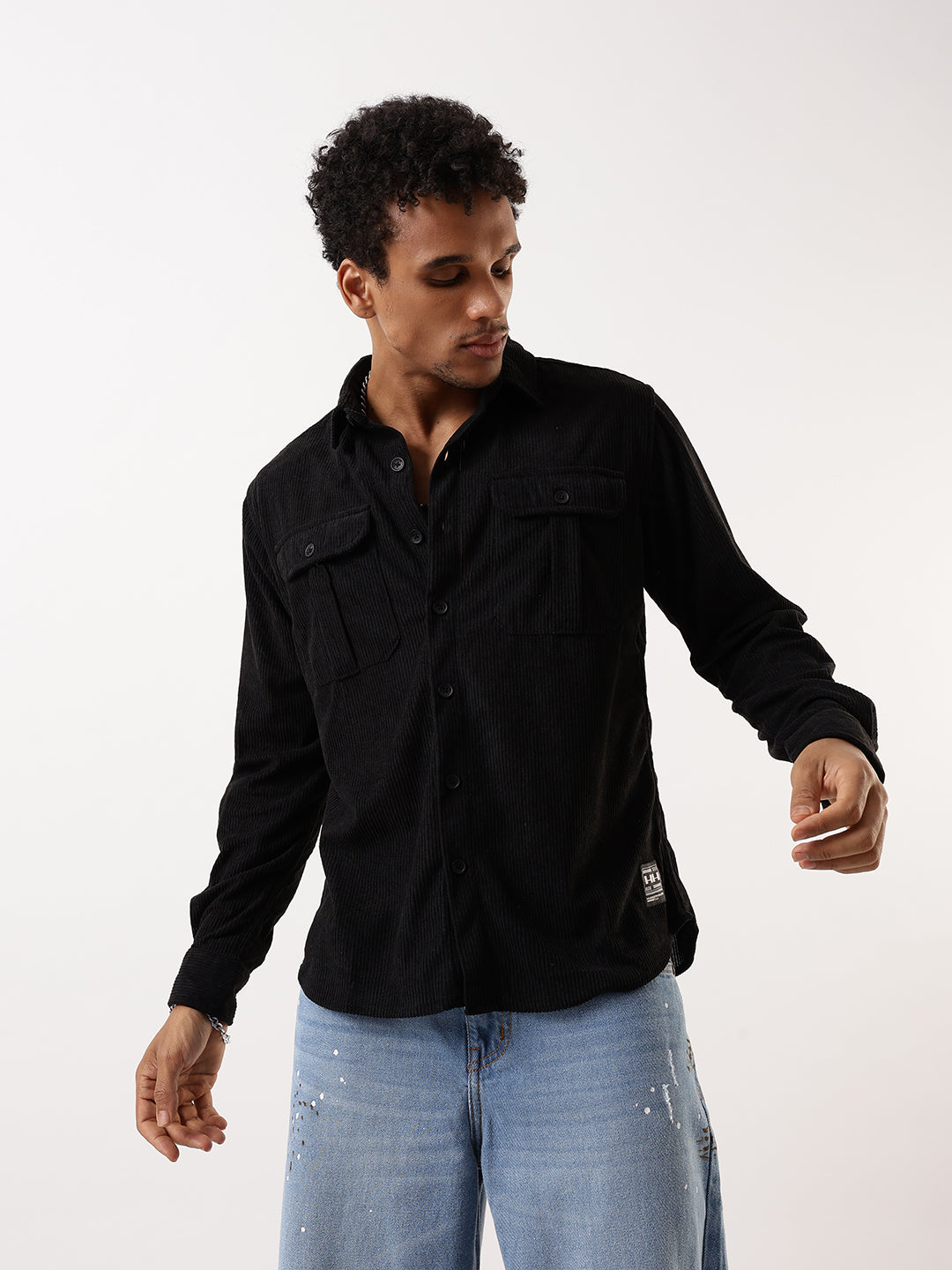 Hubberholme Ribbed Corduroy Spread Collar Casual Shirt