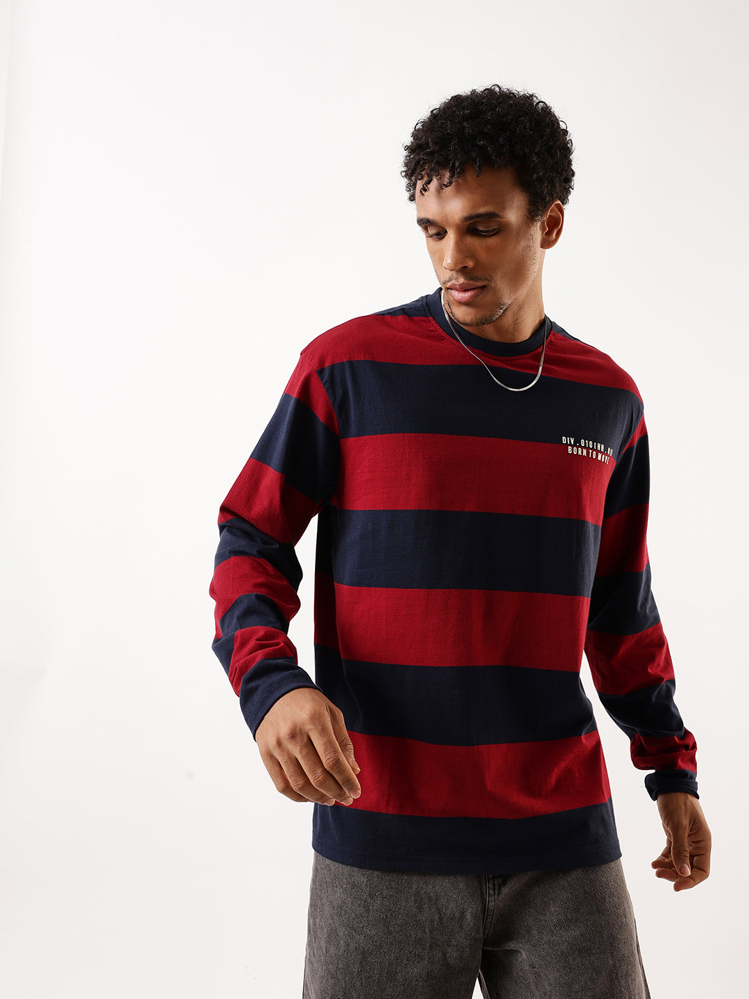 Hubberholme Men Striped Round Neck Pure Cotton Oversized T-shirt