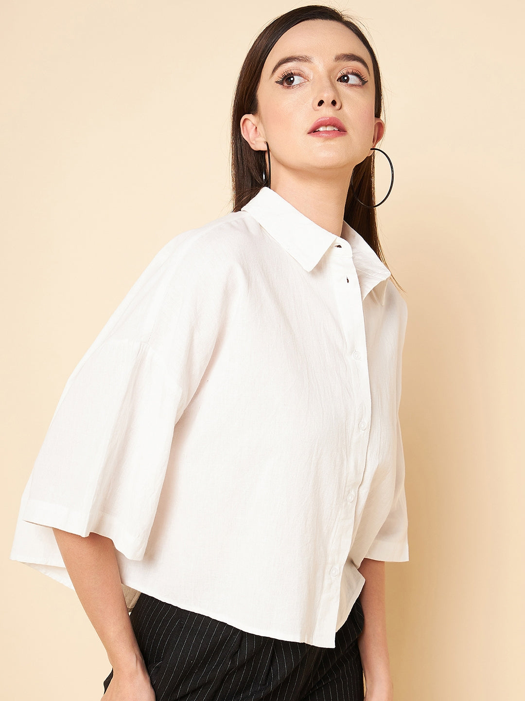 oversized solid cotton white casual shirt