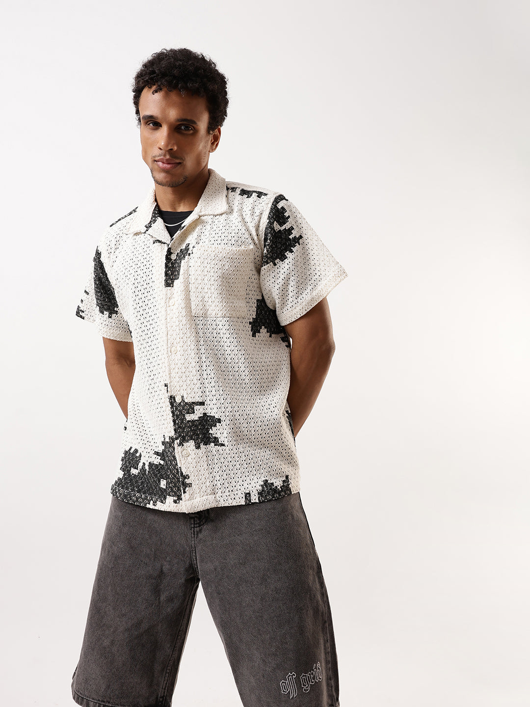 Hubberholme Crochet Oversized Textured Casual Shirt
