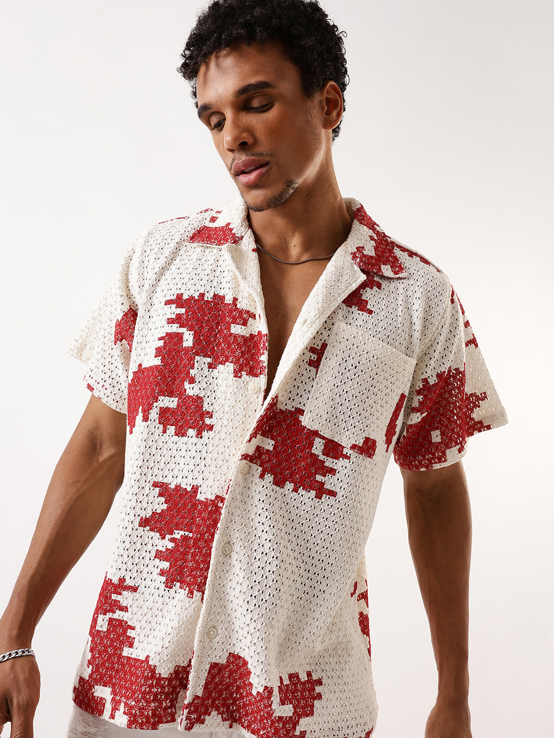 Hubberholme Crochet Abstract Print Casual Shirt