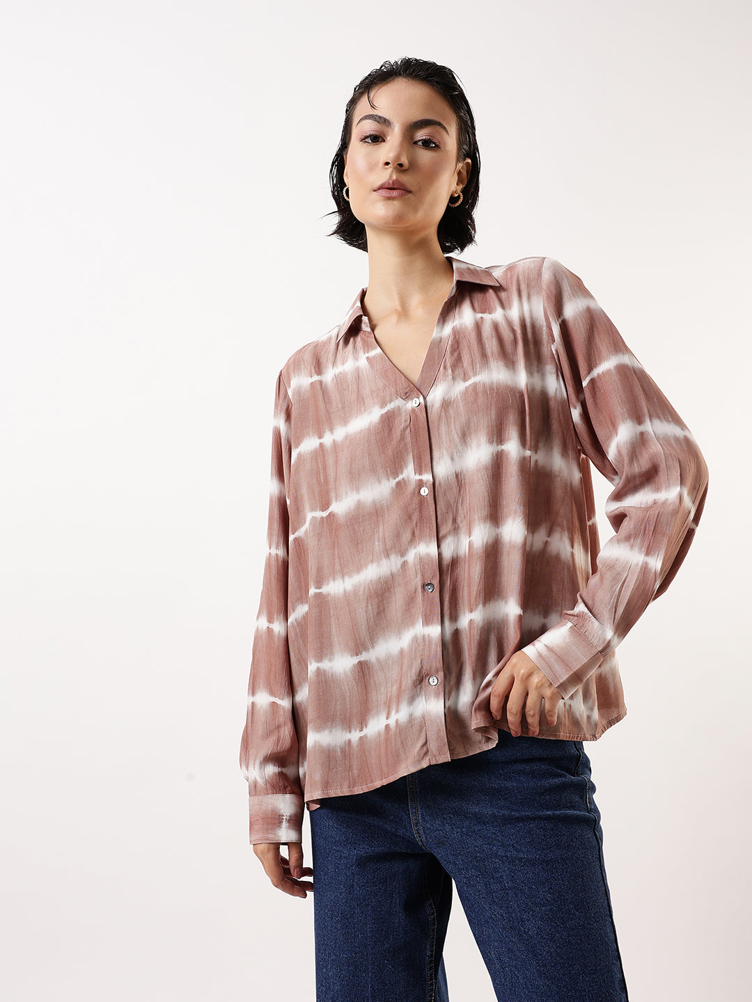 High Star Women Comfort Fit Dyed Spread Collar Casual Shirt