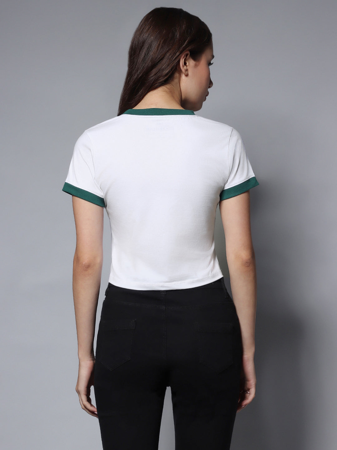 Round Neck Short Sleeves Printed Crop Top