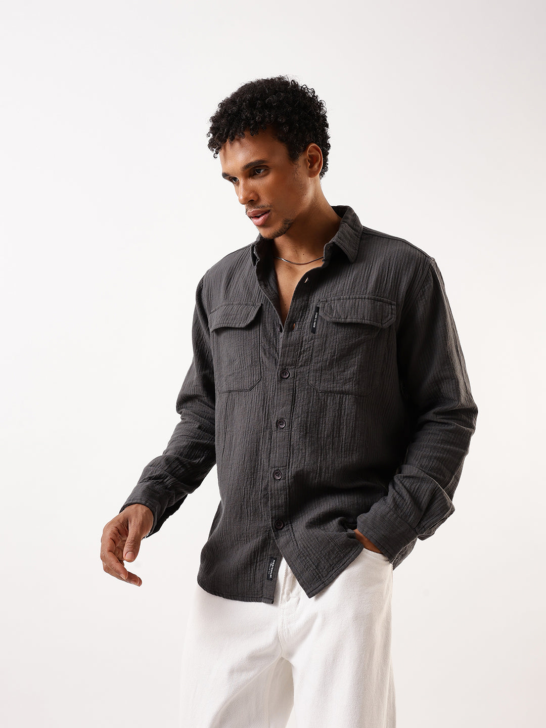 Hubberholme Textured Spread Collar Casual Shirt