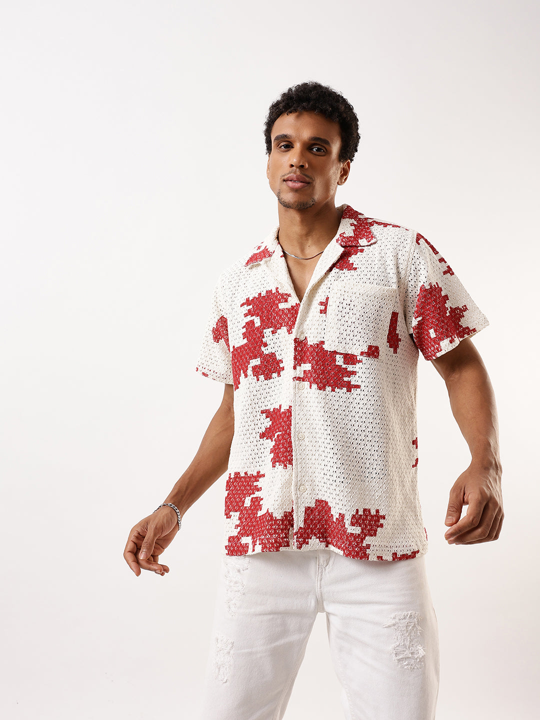 Hubberholme Crochet Abstract Print Casual Shirt