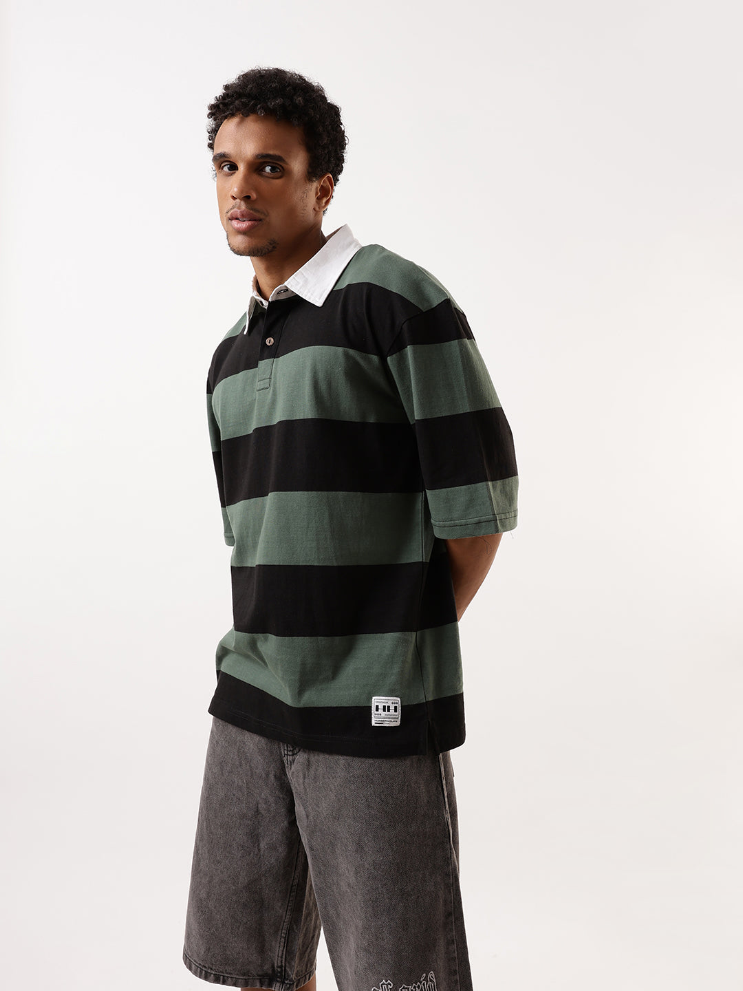 Hubberholme Striped Polo Collar Pure Cotton Oversized T-shirt