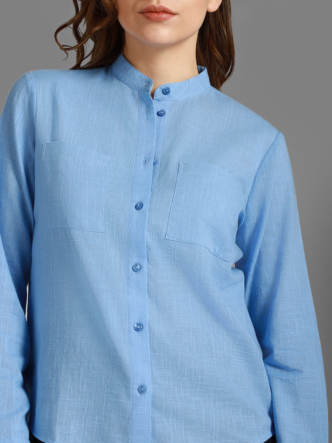 Classic Mandarin Collar Long Sleeves Cotton Casual Shirt