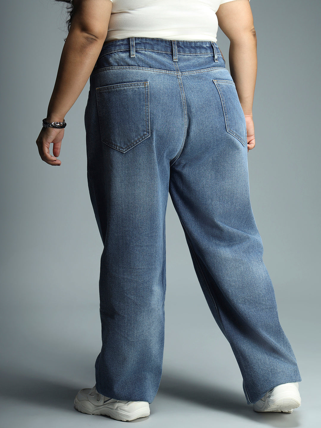 Women Plus Size 90s Straight High-Rise Pure Cotton Jeans
