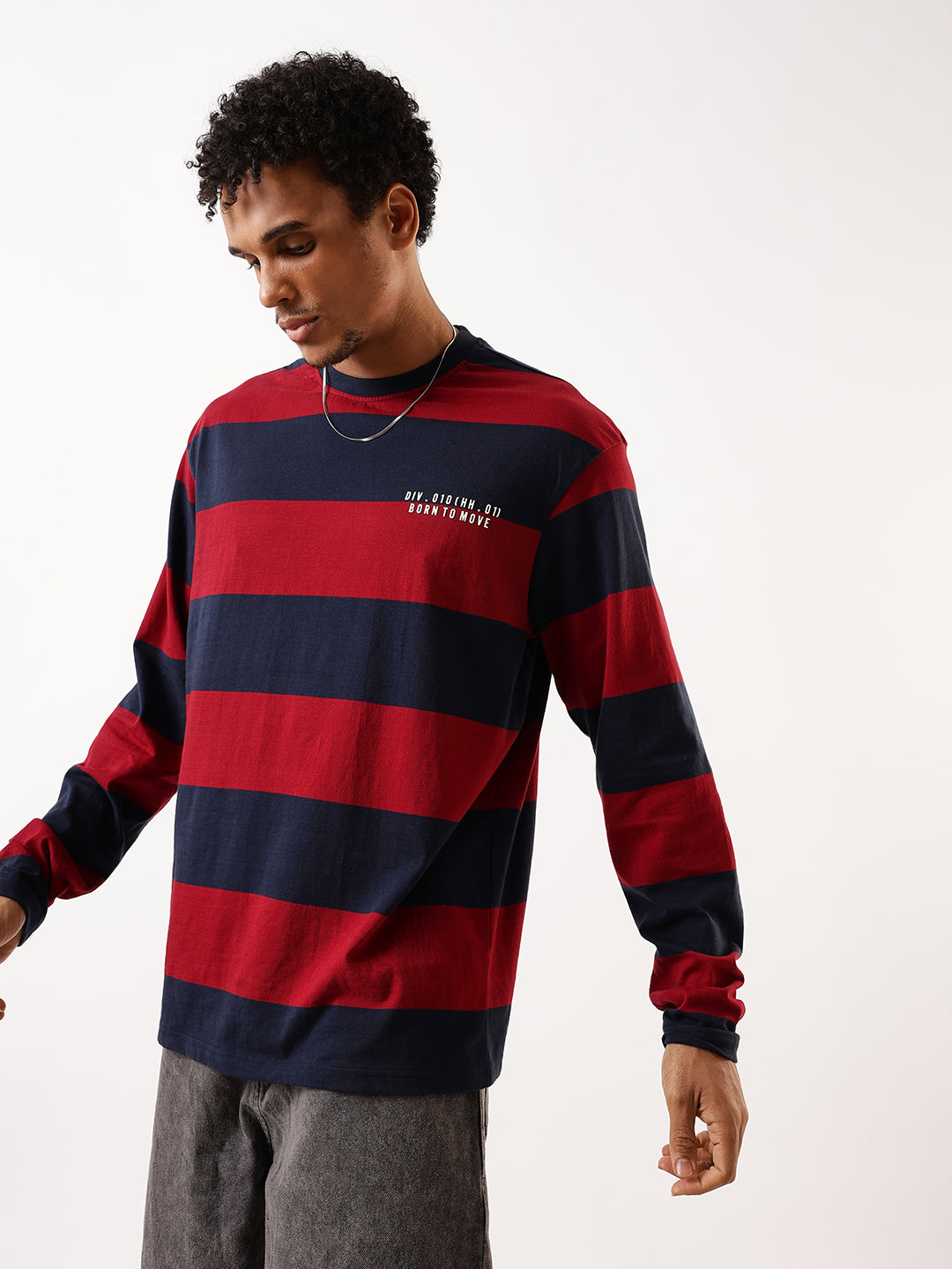 Hubberholme Men Striped Round Neck Pure Cotton Oversized T-shirt