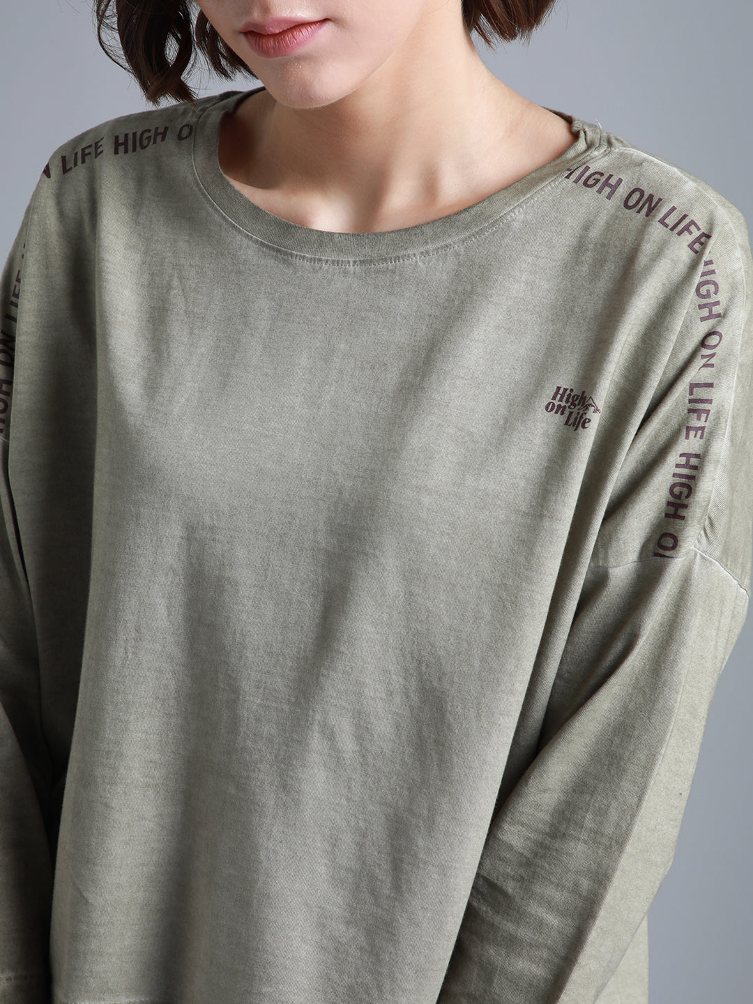 Typography Printed Round Neck Drop-Shoulder Sleeves Cotton Boxy T-shirt