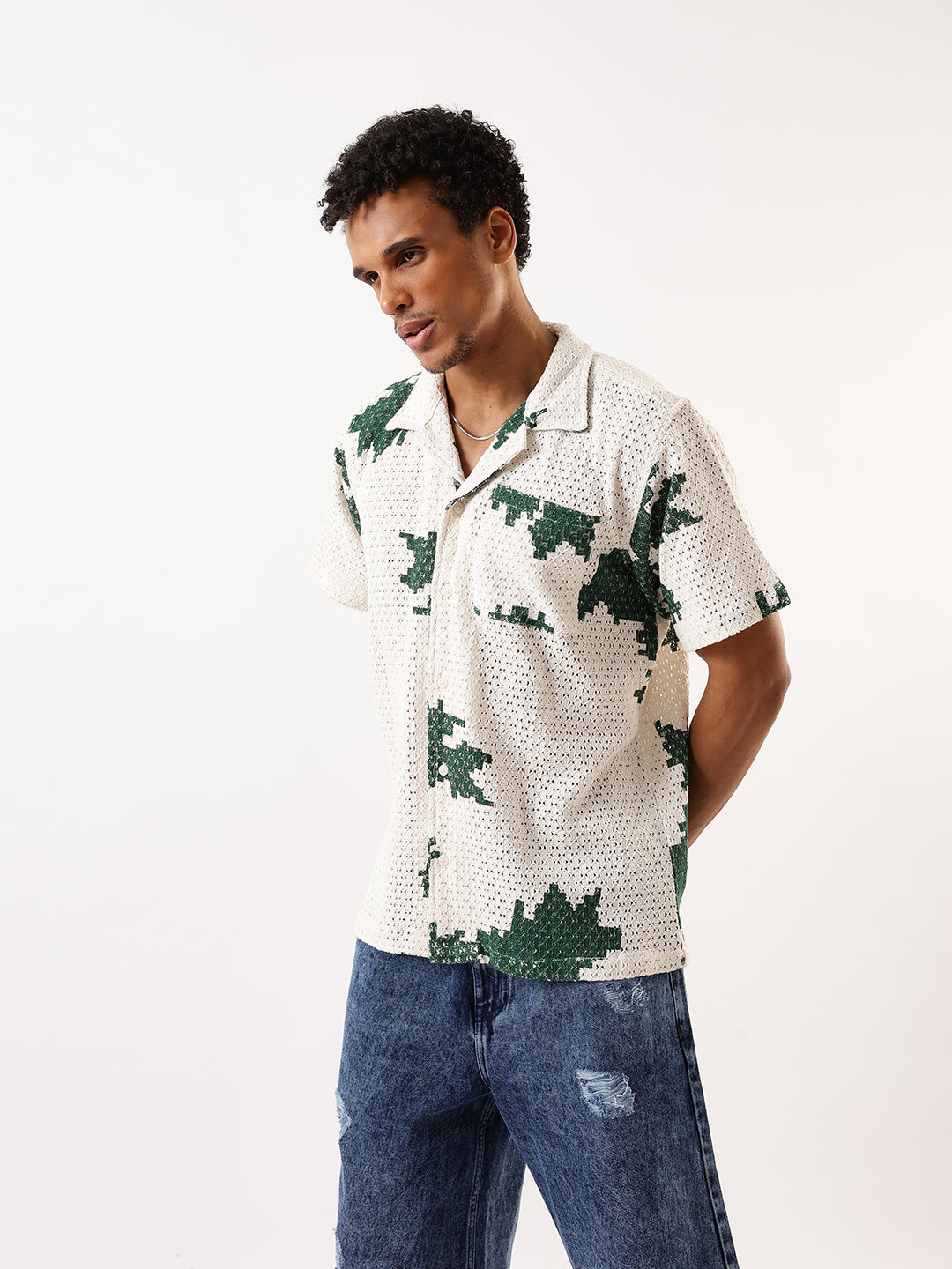 Hubberholme Crochet Abstract Print Casual Shirt