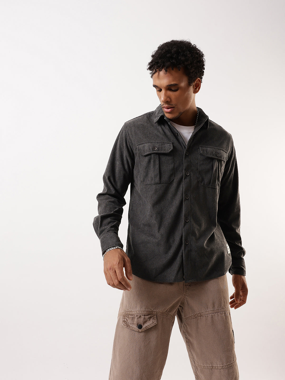 Hubberholme Ribbed Corduroy Spread Collar Casual Shirt