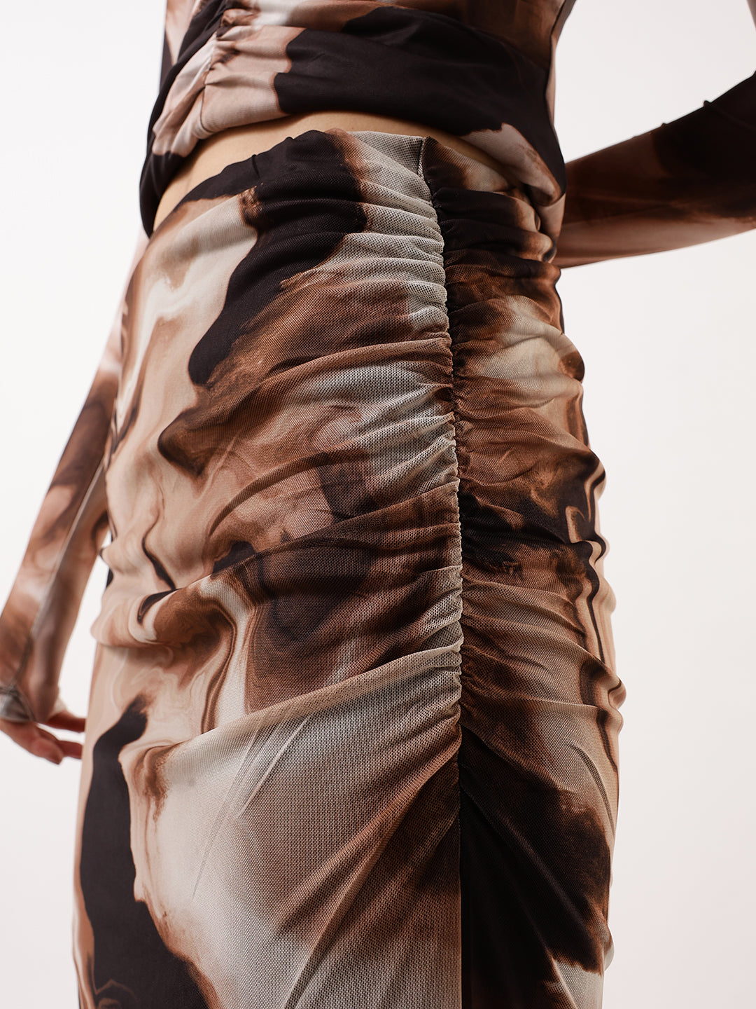 Hubberholme Abstract Printed Side Slit Pencil Midi Skirts