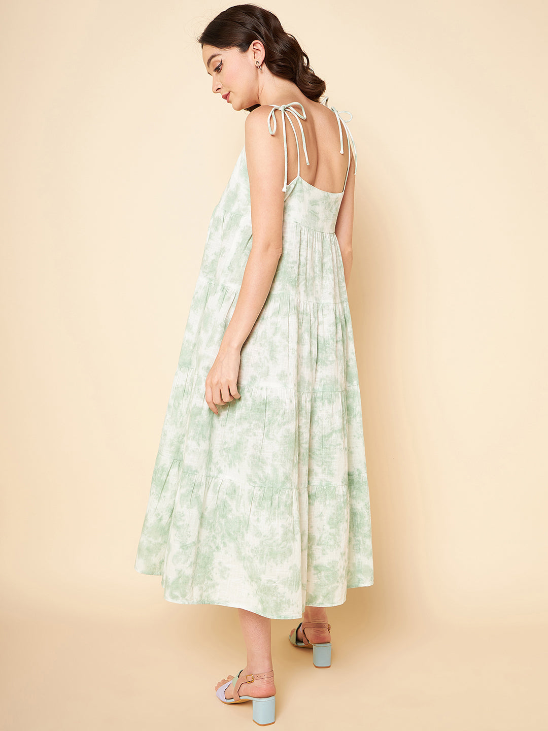 Printed Tiered Pure Cotton A-Line Midi Dress