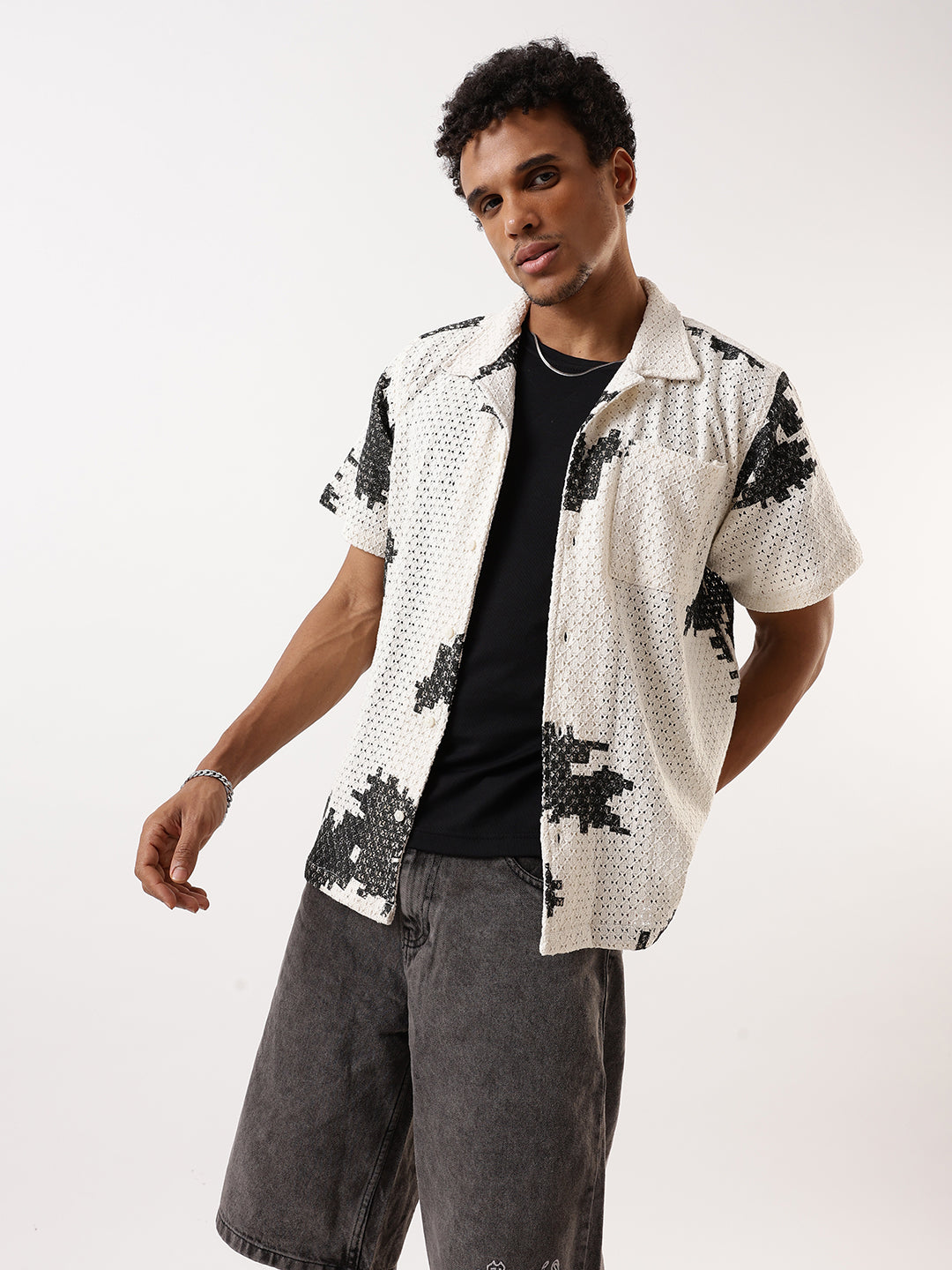 Hubberholme Crochet Oversized Textured Casual Shirt