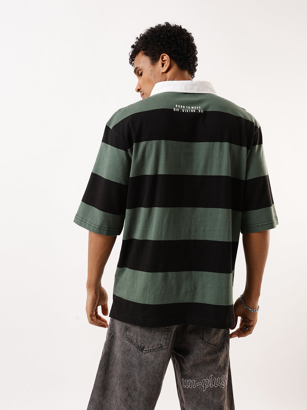 Hubberholme Striped Polo Collar Pure Cotton Oversized T-shirt