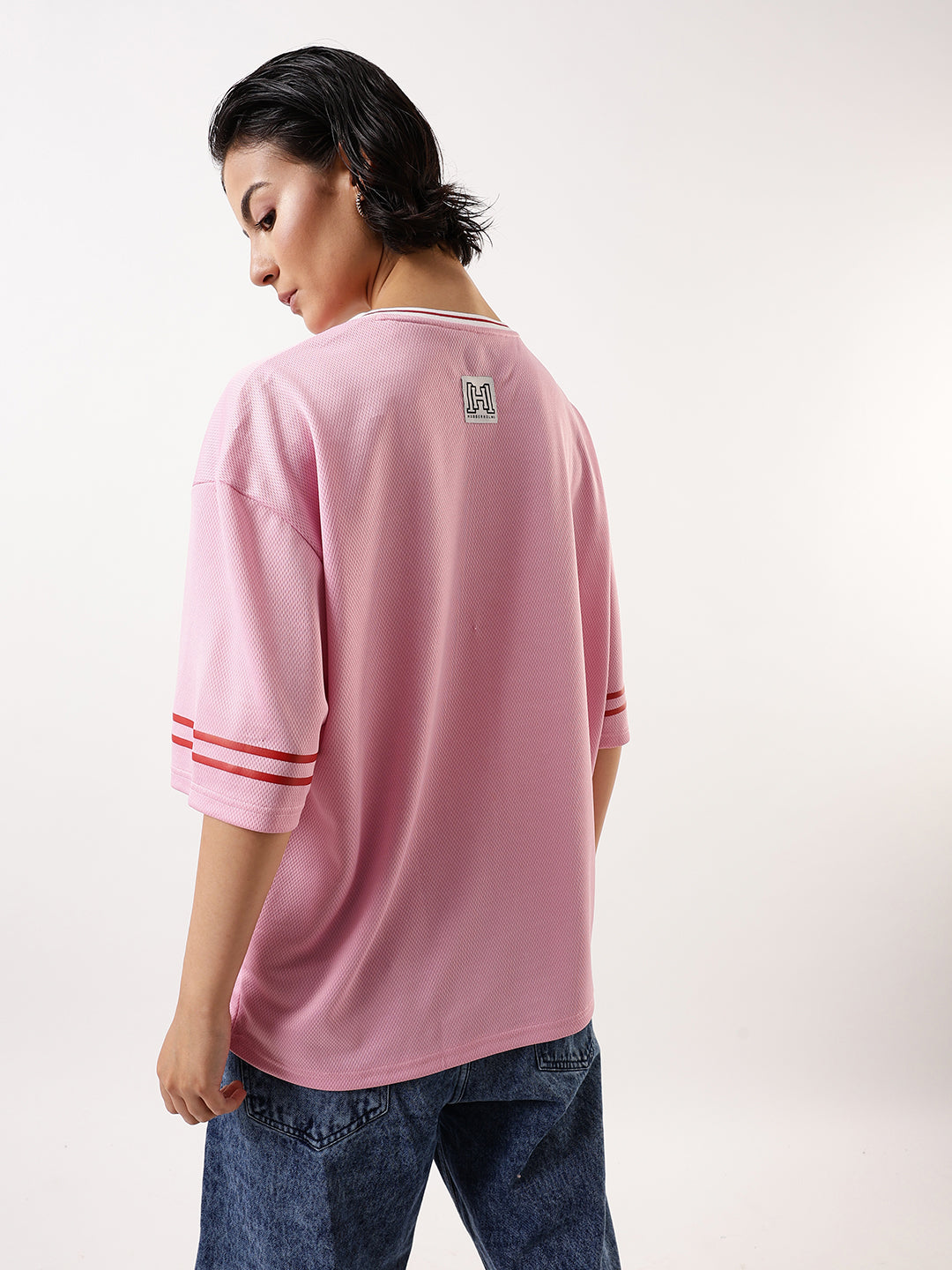 Hubberholme Typography Printed V-Neck Oversized T-shirt