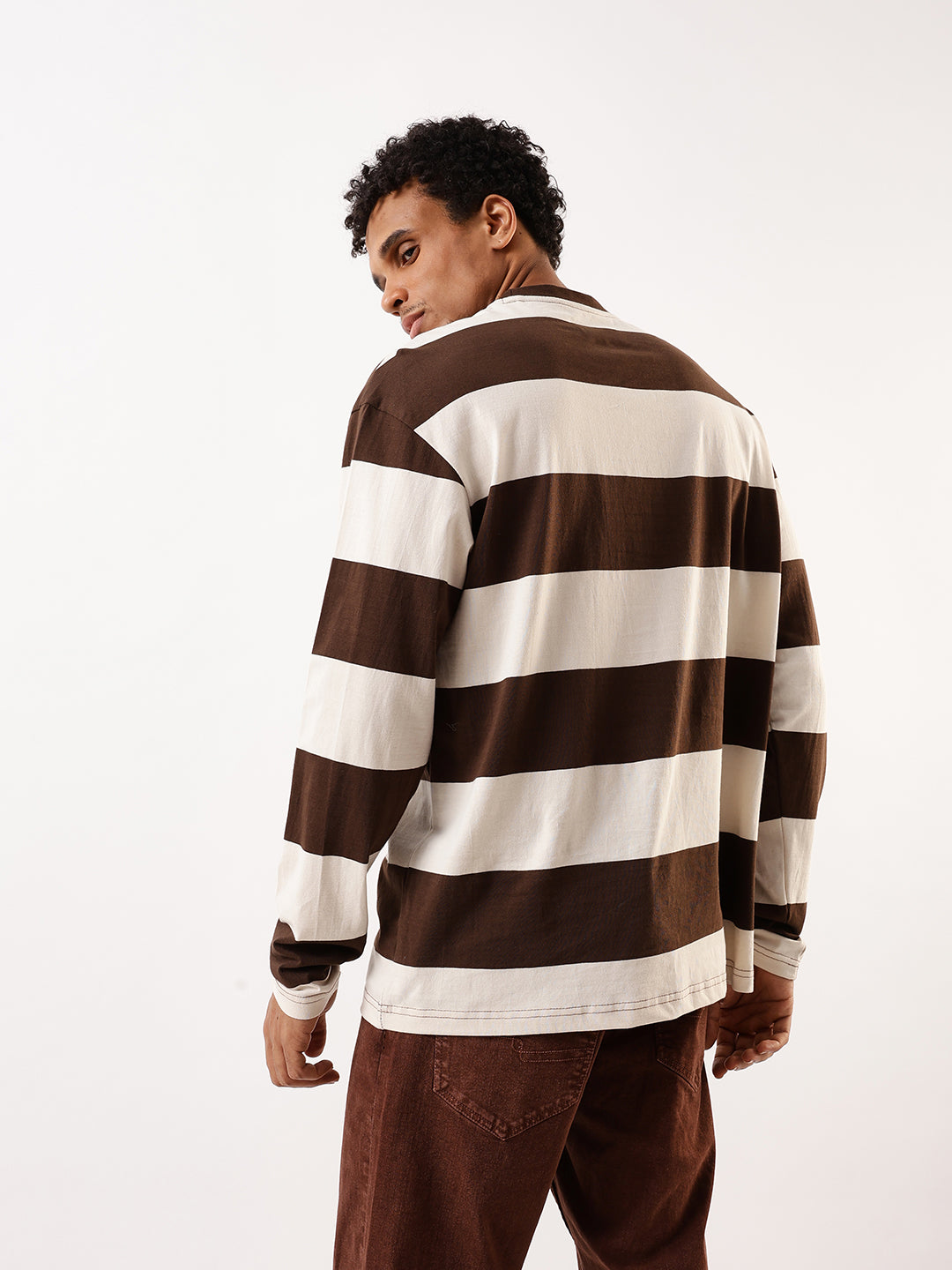 Hubberholme Men Striped Round Neck Pure Cotton Oversized T-shirt