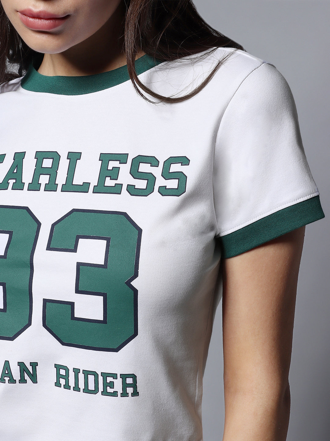 Round Neck Short Sleeves Printed Crop Top