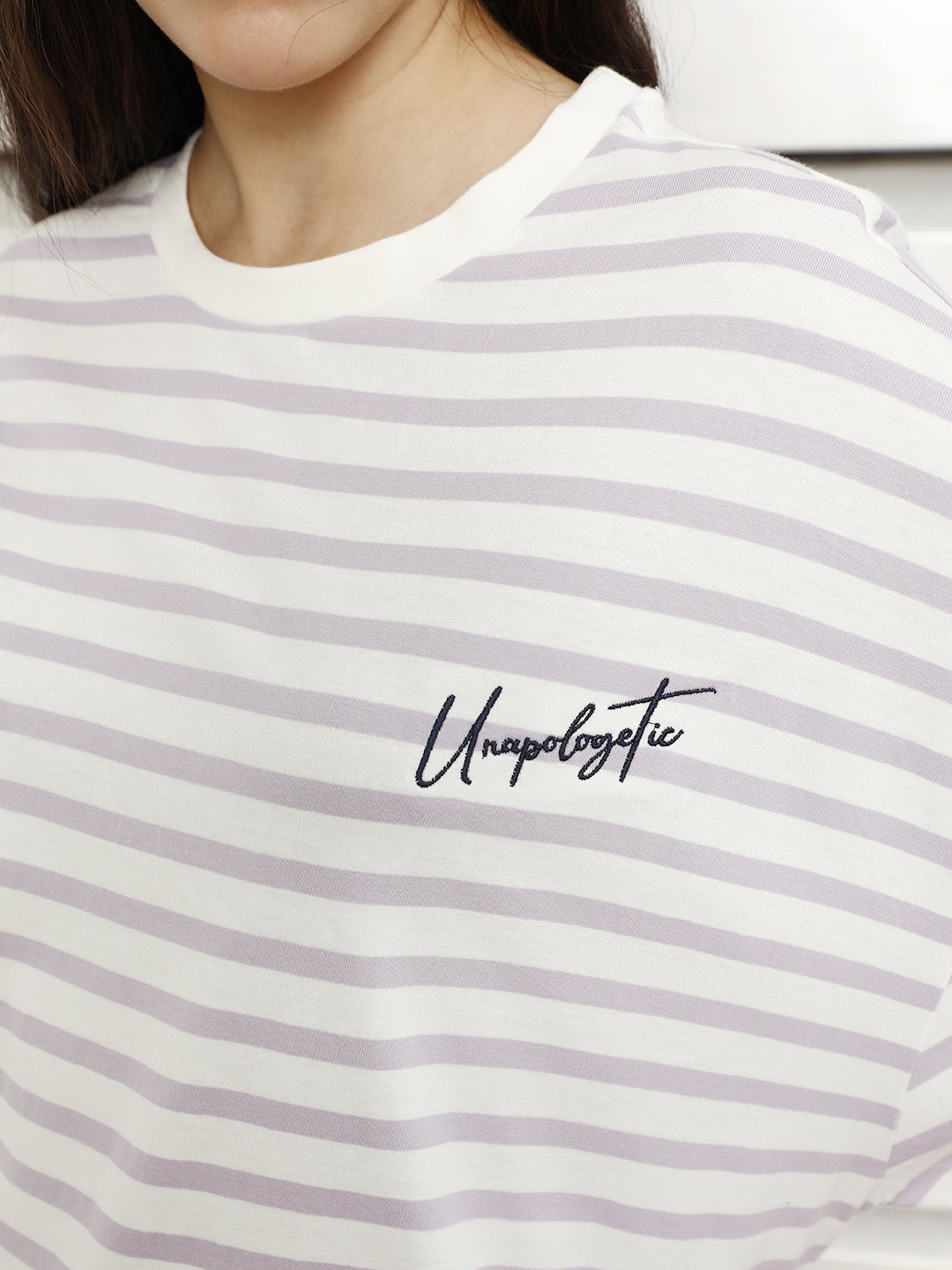 Striped Round Neck Drop-Shoulder Sleeves Cotton Oversized T-shirt