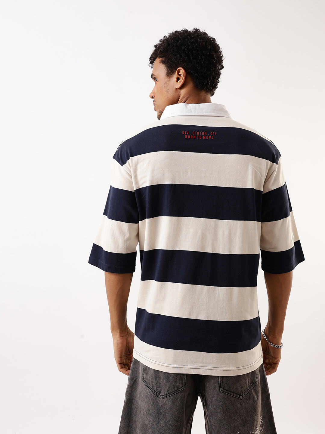 Hubberholme Men Striped Polo Collar Pure Cotton Oversized T-shirt