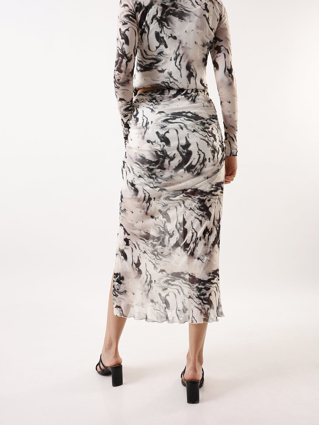 Hubberholme Abstract Printed Side Slit Pencil Midi Skirts