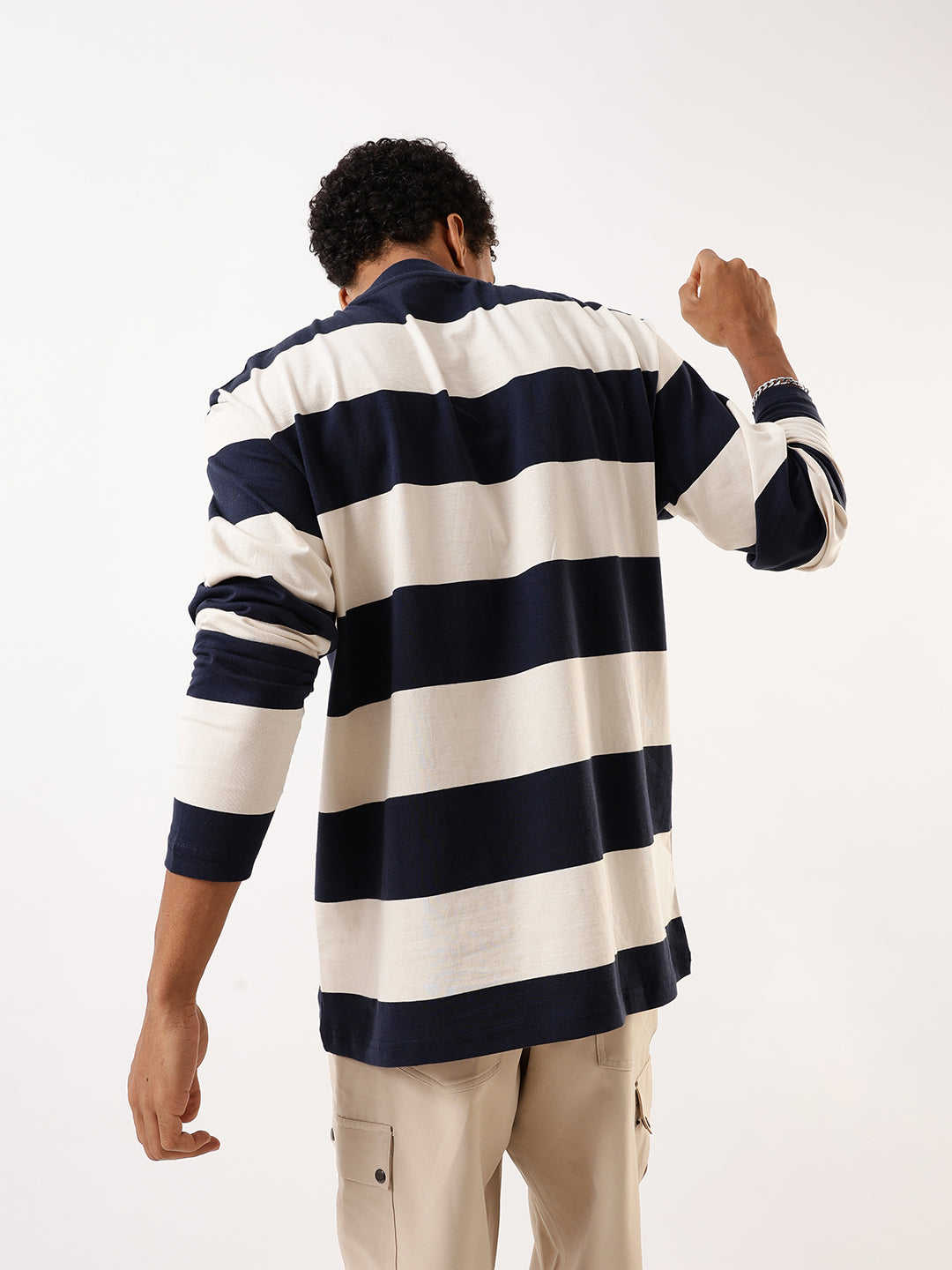 Hubberholme Striped Round Neck Pure Cotton Oversized T-shirt