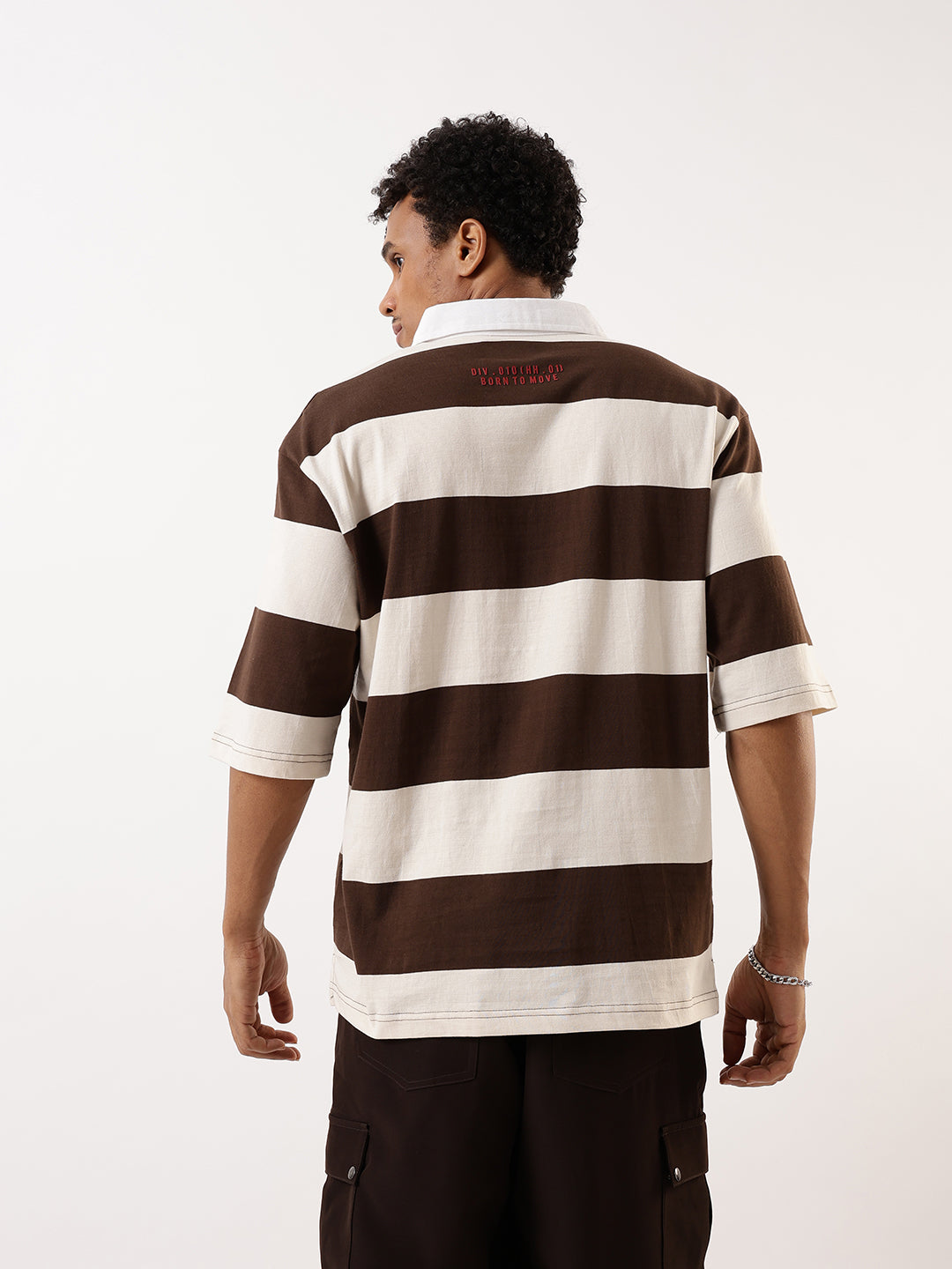 Hubberholme Men Striped Polo Collar Pure Cotton Oversized T-shirt